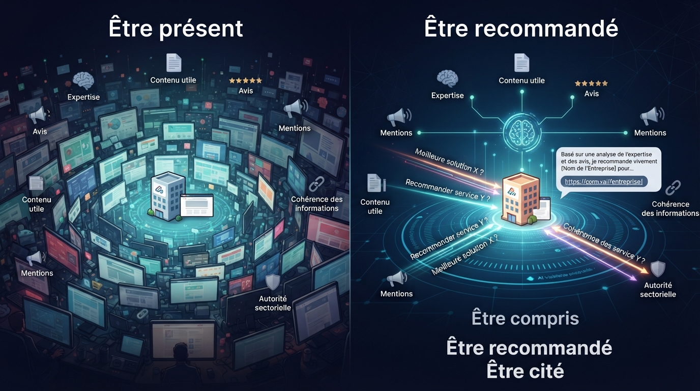 Comparaison entre être présent dans les résultats Google et être recommandé directement par une IA générative